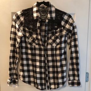 Black and White Buffalo Check Flannel Shirt
